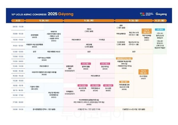 ‘제10차 UCLG ASPAC 고양 총회’ 프로그램 일정표/투어코리아뉴스 김경남 기자