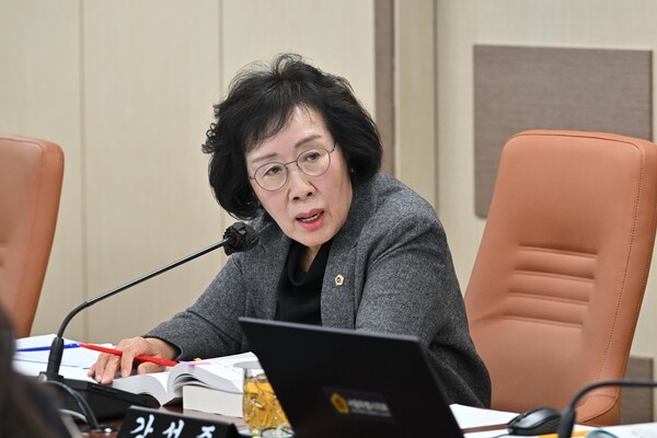 신복자 서울시의원이 여성가족실 행정사무감사에서 질의를 하고 있다.