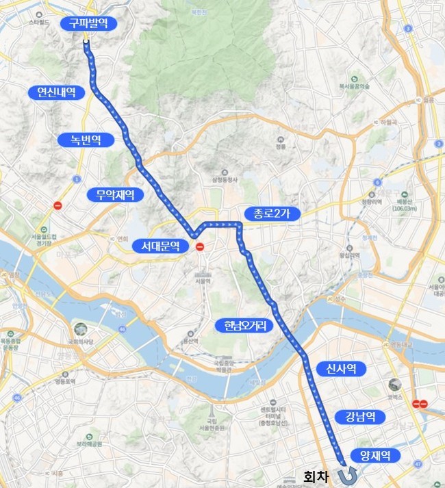 A741 구파발역~독립문~광화문역~강남역~양재역 노선/사진=서울시